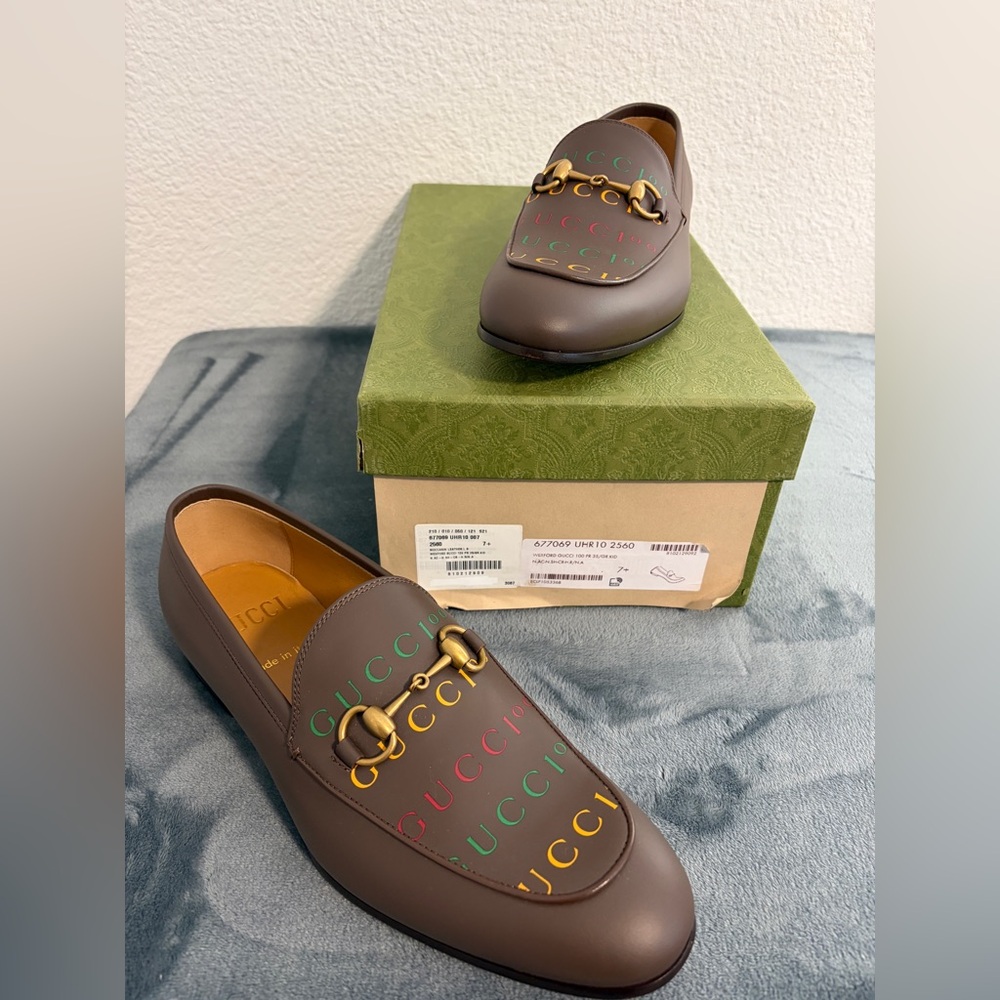 Brand New Men Gucci Jordaan 100 Wexford Brown Leather Loafers Sz 7.5 (US 8)